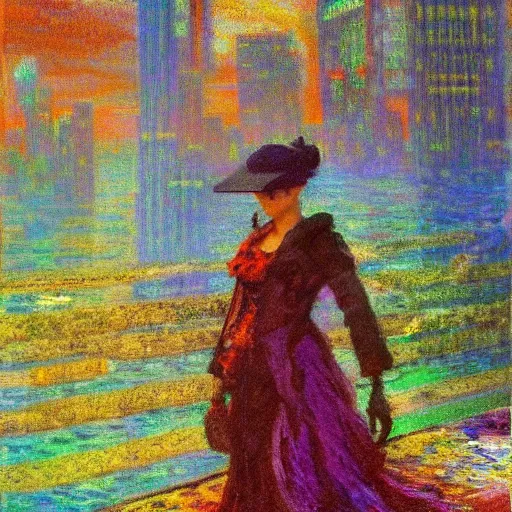 Image similar to cyberpunk in style of Monet,