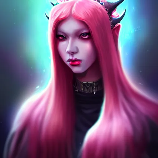 Image similar to portrait of demon queen, anime, digital painting, devian art, trending on artstation, facial touch up, hd, 4 k