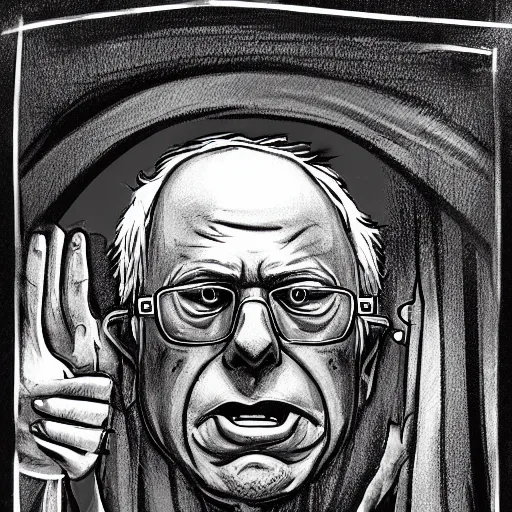 Prompt: bernie sanders as a monster emerging from a closet