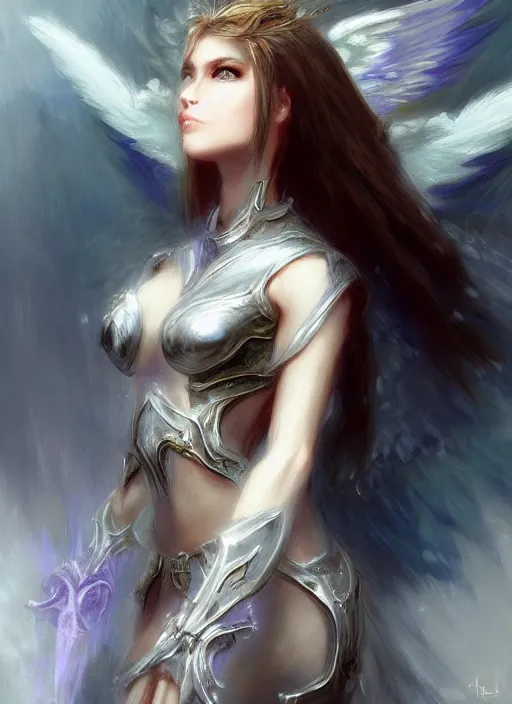 Image similar to concept art, angel knight girl. by artstation trending, by joseph mallord william turner, luis royo, konstantin razumov, cinematic lighting, fractal flame, highly detailed