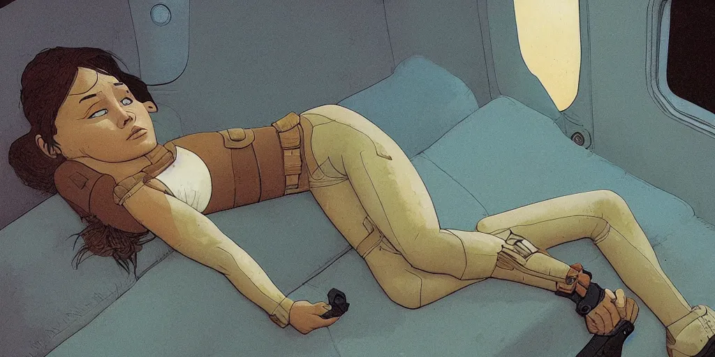 Prompt: Lara Croft sleeping, Dan McPharlin, Ralph McQuarrie