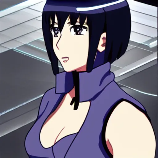 Image similar to Anime Major motoko kusanagi in all black uniform, digital art, dot matrix