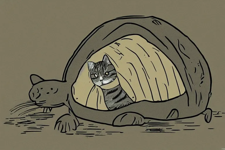 Image similar to a cat in a turtle shell, cartoon