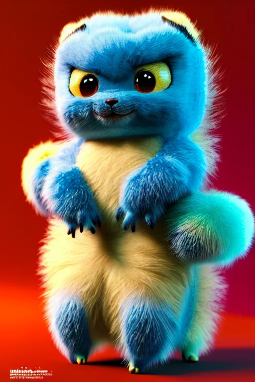 Image similar to high quality 3 d render hyperrealist very cute multicolor dotted fluffy! tarantula cat hybrid highly detailed, vray smooth, in the style of detective pikachu, hannah yata charlie immer, dramatic blue light, low angle, uhd 8 k, sharp focus