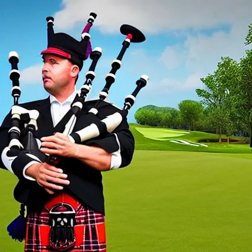 Prompt: Hornet playing bagpipes on a golf course, realistic, hyper real, detailed,