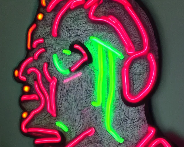 Image similar to renaissance davids head as a neon sculpture, hyper detailed