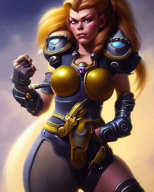 Image similar to brigitte from overwatch, fantasy, fantasy art, character portrait, portrait, close up, highly detailed, intricate detail, amazing detail, sharp focus, vintage fantasy art, vintage sci - fi art, radiant light, caustics, by boris vallejo