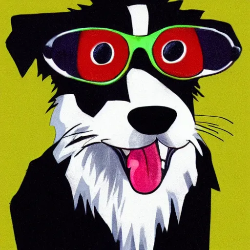 Prompt: border collie, cartoon, wearing a hat and glasses