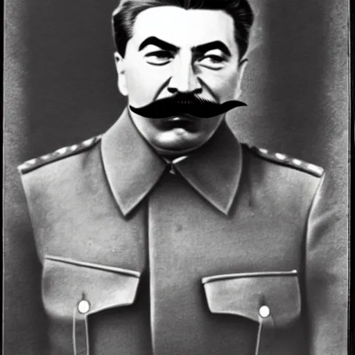 Prompt: portrait of joseph stalin cutting of his moustache