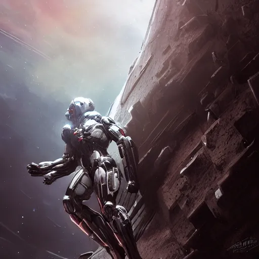 Image similar to nanosuit from crysis 4 falling through the clouds of jupiter, by cedric peyravernay, highly detailed, excellent composition, cinematic concept art, dramatic lighting, trending on artstation