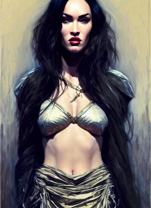 Image similar to megan fox dressed like a queen on a throne, calm, fantasy character portrait, dynamic pose, above view, artwork by jeremy lipkin and giuseppe dangelico pino very coherent asymmetrical artwork, sharp edges, perfect face, simple form, 1 0 0 mm