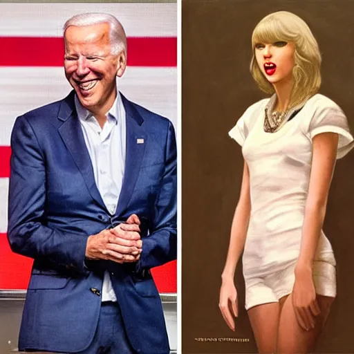 Image similar to taylor swift cosplaying as joe biden by lya repin by simon stalenberg, photorealistic, expressionism,
