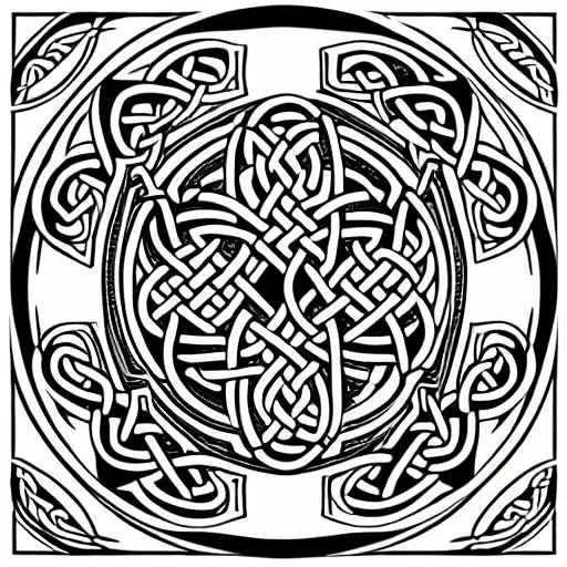 Image similar to a circular vector tattoo design. art nouveau, celtic knots, spiky, curvilinear, recursive.