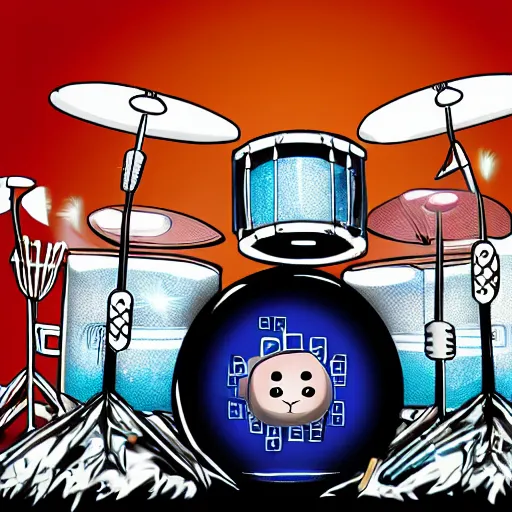 Prompt: a hamster playing drums on a stage in a small club, red and blue stagelights, holding drums sticks, photorealistic