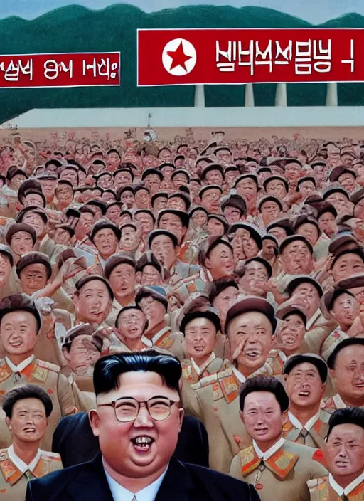 Image similar to north korea is the best country where the sun always shines on juche and kim jong - un leads the korean people into a bright communist future bosch - inspired