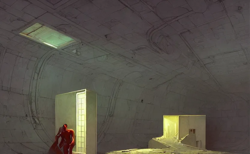 Image similar to Mysteriuos Bunker protecting a diamon, very coherent, painted by Edward Hopper, Wayne Barlowe, painted by James Gilleard, airbrush, art by JamesJean