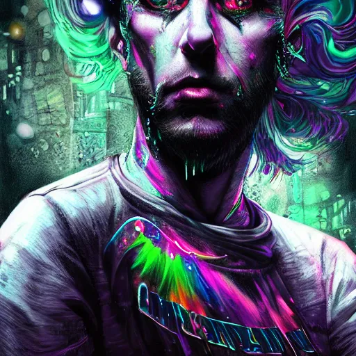 Prompt: splashes of neon galaxies, mowhawk, punk wizard portrait made out of paint, trending on artstation, epic composition, emotional, beautiful, rendered in octane, highly detailed, realistic, tim burton comic book art, sharp focus, unreal engine