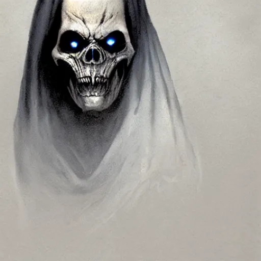 Image similar to head and shoulders portrait of a ghostly, shadowy, spectral, black wraith, d & d, fantasy, greg rutkowski, frank frazetta, alexandre chaudret, boris vallejo, michael whelan, miro petrov, hr giger, magali villeneuve, donato giancola