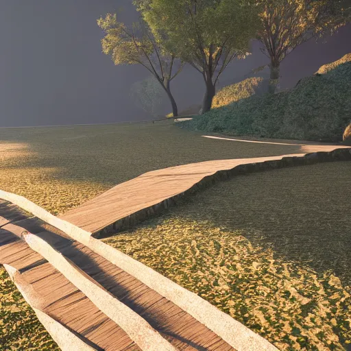 Prompt: path between two mountains unreal engine render