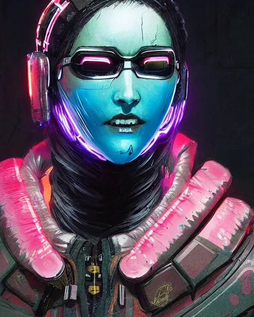 Image similar to wraith from apex legends, cyberpunk futuristic neon. reflective puffy coat, decorated with traditional japanese ornaments by ismail inceoglu dragan bibin hans thoma greg rutkowski alexandros pyromallis nekro rene maritte illustrated, perfect face, fine details, realistic shaded, fine - face, pretty face