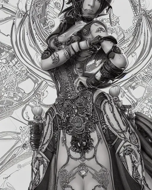 Image similar to portrait of lady mechanika comic, intricate linework, unreal engine 5 highly rendered, global illumination, detailed and intricate environment, by joe benitez