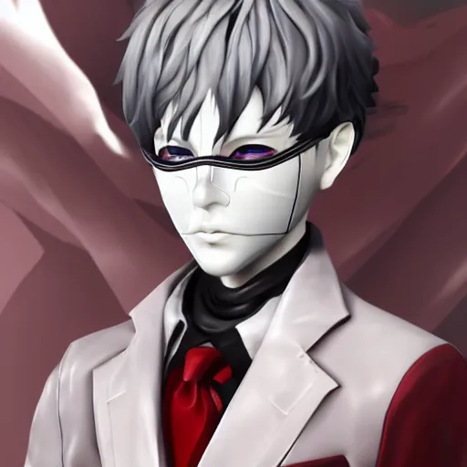 Image similar to detailed guy made in persona, mask, style highly detailed high quality, 8k, smooth, art, art, detailed face,