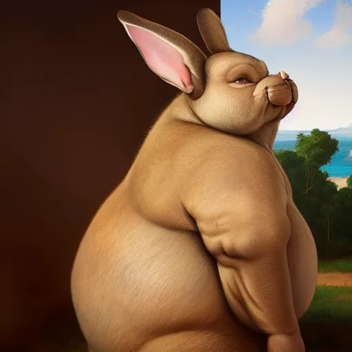 Image similar to portrait of the real life Big Chungus, highly detailed, digital painting, trending on artstation, concept art, smooth, sharp focus, by caravaggio