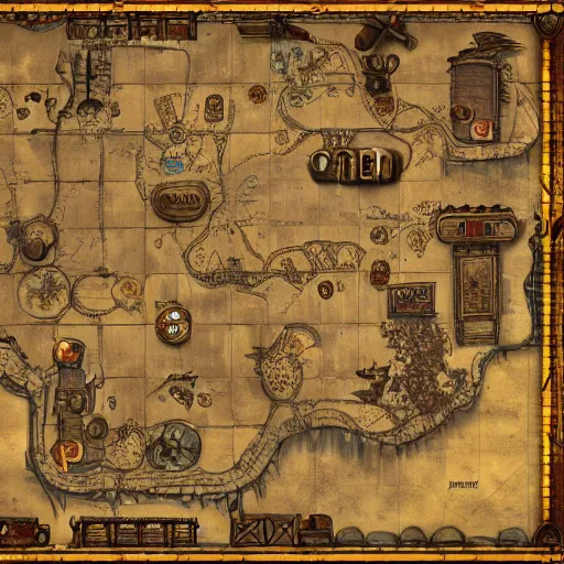 Image similar to roleplaying game table top map a steampunk town, perfect textures, 8k, high details, neat