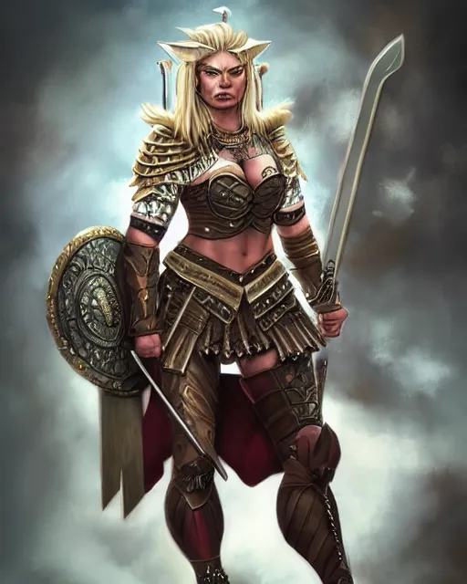 Image similar to a fierce and muscular warrior princess in full armor, fantasy character portrait by yael nathan