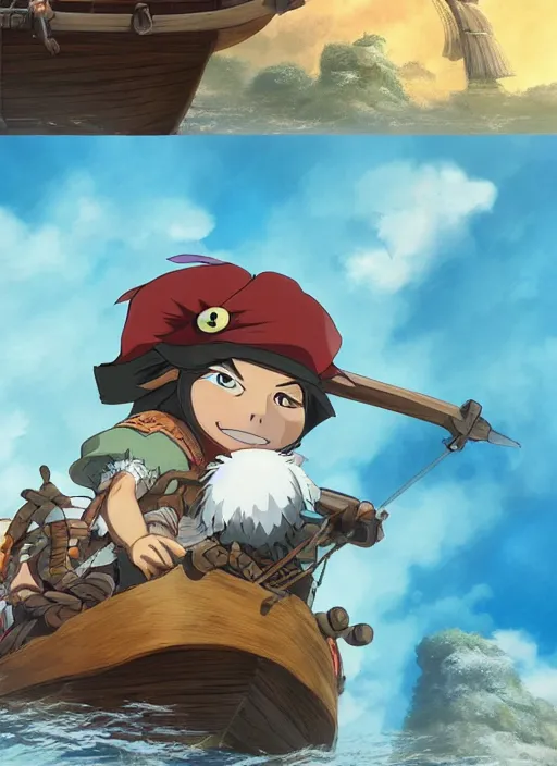 Image similar to studio ghibli pathfinder 2 and illustration of pirate monkey, pirate themed, character portrait, unreal engine, hyper realism, realistic shading, cinematic composition, realistic render, octane render, detailed textures, photorealistic, wide shot