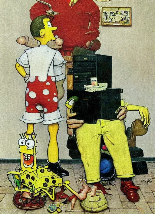 Image similar to spongebob SquarePants painted by Norman Rockwell