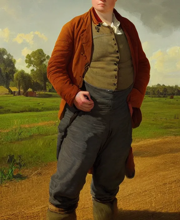 Image similar to portrait of jesse plemons as a farmer in louisiana, art by denys tsiperko and bogdan rezunenko and george caleb bingham, hyperrealism