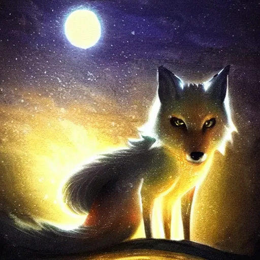 Prompt: a beautiful werefox at night, kawacy, backlighting, furry art