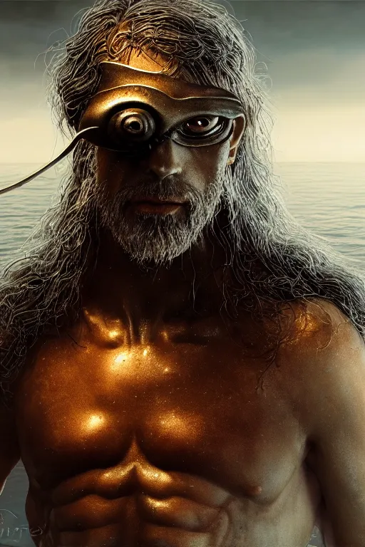 Image similar to cyclops from the odyssey, from homer's iliad, one - eyed man, intricate, ethereal, by luis royo, hyper detailed, weta digital, ray trace, unreal engine, trending on artist, beautifully lit, cinematic, soft light, photorealistic, volumetric, realistic, glossy, 8 k post - production, masterpiece, luxury, smooth
