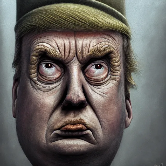 Image similar to behind bars of jail gediminas pranckevicius | close up portrait of a the trump in the sinister valley of despair, one mouth, one nose, two eyes, oil painting by tomasz jedruszek, cinematic lighting, pen and ink, intricate line, hd, 4 k, million of likes, trending on artstation