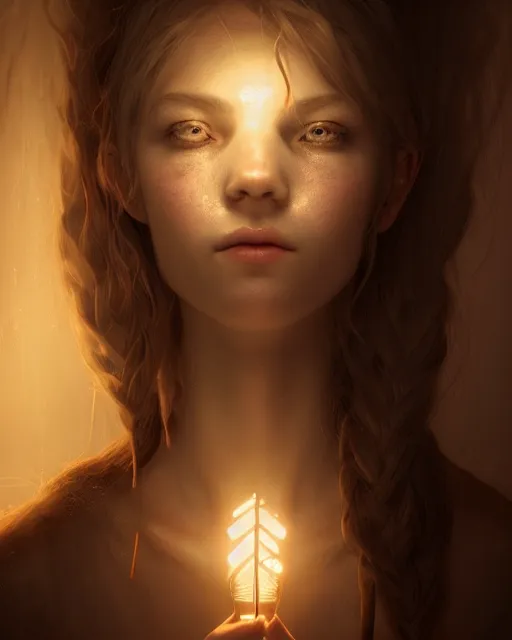 Image similar to Beautiful art portrait of a light elemental girl in a dungeon, atmospheric lighting, intricate detail, cgsociety, hyperrealistic, octane render, RPG portrait, ambient light, dynamic lighting