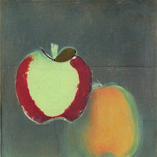 Image similar to an oil painting of apple by cy twombly and pipilotti rist