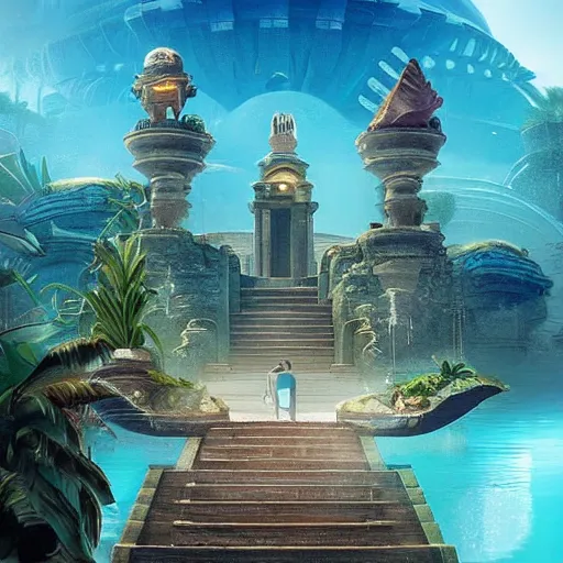 Image similar to once upon a time in the lost city of atlantis, futuristic but peaceful