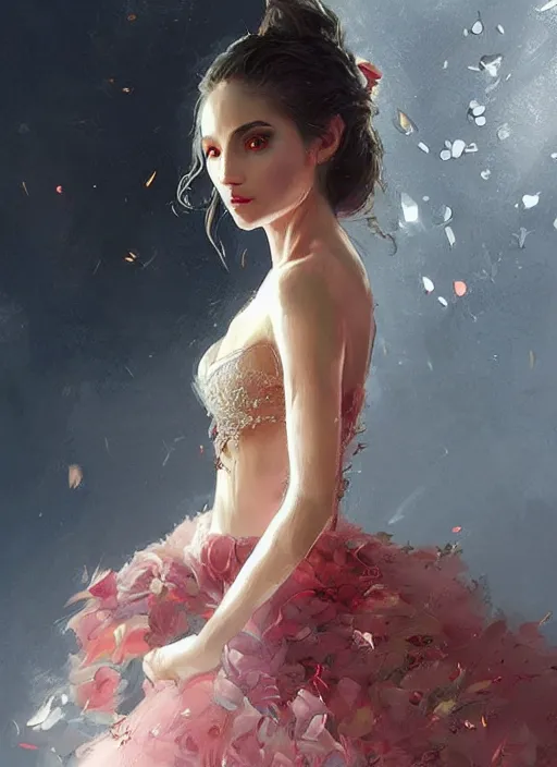 Prompt: a beautiful woman in an elaborate ballgown. painting by artgerm and greg rutkowski and magali villanueve.