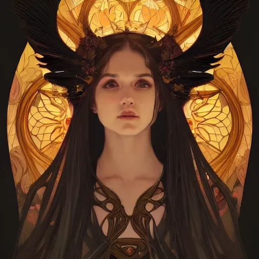 Prompt: A portrait of A beautiful!!!! angel in black flames by Ross Tran!! and alphonse mucha and greg rutkowski and gustav doré!!,In style of digital art illustration.Symmetry.Highly detailed face.Fantasy,smooth,hyper detailed,sharp focus,Soft light.trending on artstation.4k