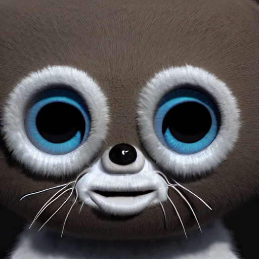 Prompt: small fluffy sad cute monster with big eyes, 3 d, photorealistic, ultra - details