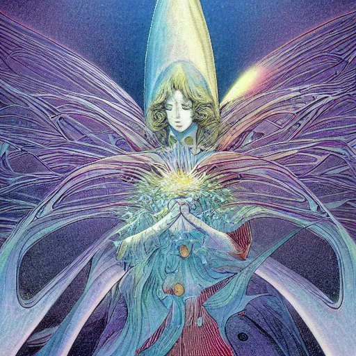 Prompt: blooming angelic hard mountain range cone pigeon trunk caviar crystalline, by vincent di fate and brian froud and jean giraud, quantum wavetracing, # micro, flat shading