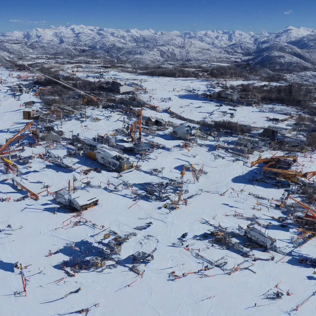 Image similar to ski station construction, clear weather, 8 k,