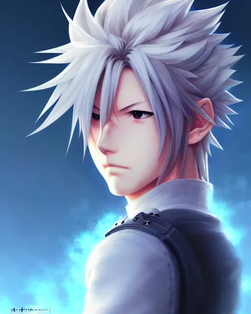 Image similar to cloud ( final fantasy 7 ), portrait shinkai makoto studio ghibli studio key hideaki anno sakimichan stanley artgerm lau rossdraws james jean marc simonetti elegant highly detailed digital painting artstation pixiv