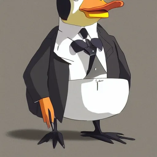 Image similar to a duck wearing a business suit, illustration concept art anime key visual trending pixiv fanbox by wlop and greg rutkowski and makoto shinkai and studio ghibli and kyoto animation symmetrical facial features