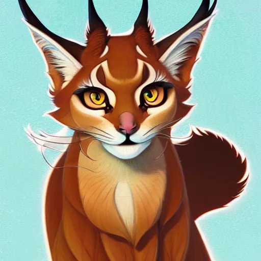 Image similar to cute fluffy caracal sticker design, natural lighting, path traced, highly detailed, high quality, digital painting, by don bluth and ross tran and studio ghibli and alphonse mucha, artgerm