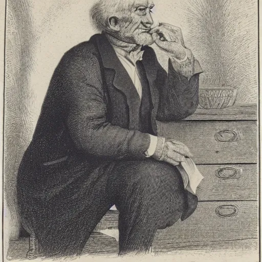 Image similar to an old man, engraving, 19 century