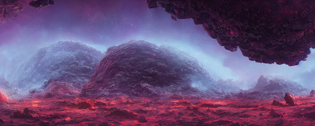 Image similar to ” barren asteroid, [ cinematic, detailed, epic, widescreen, opening, establishing, mattepainting, photorealistic, realistic textures, octane render, art by paul lehr ] ”