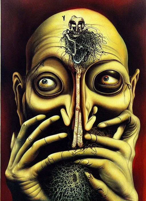 Prompt: catatonic schizophrenic, macabre, claustrophobia, by ed schaap, by salvador dali, buddhahood