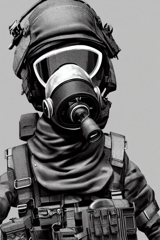 Image similar to british sas female operative with the standard s 1 0 gas mask and the black uniform, 8 0 s, artstation, trending on artstation, establishing shot